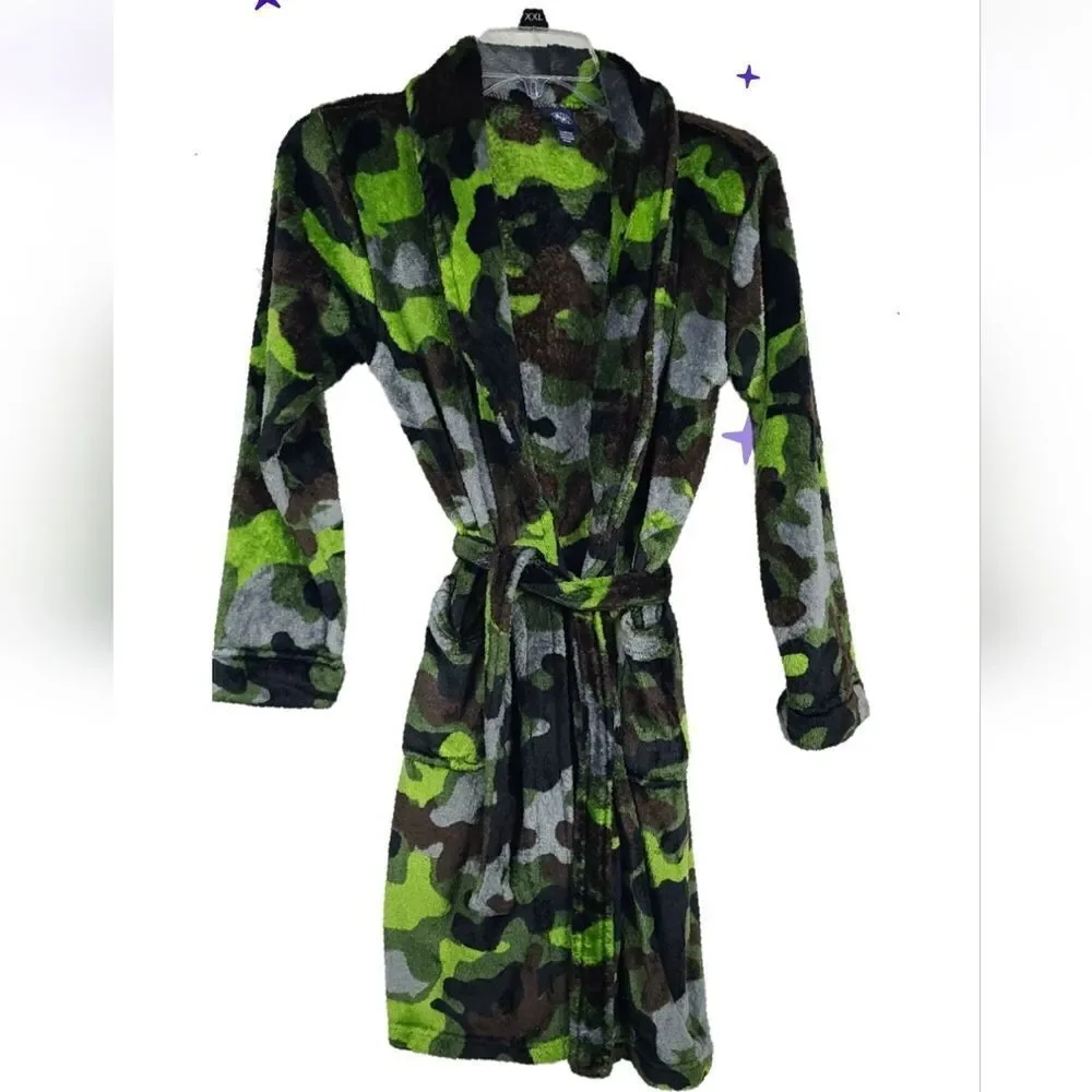 Camo Bathrobe Boys L 10/12 Faux Fur Fleece Sleepwear Robe Plush Camoflauge